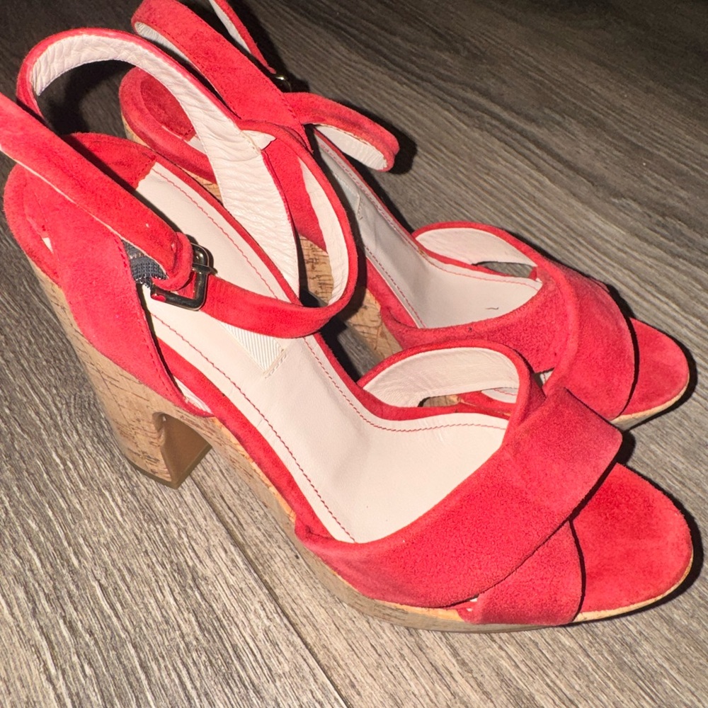 Boden Red Suede Cork Platform Sandals